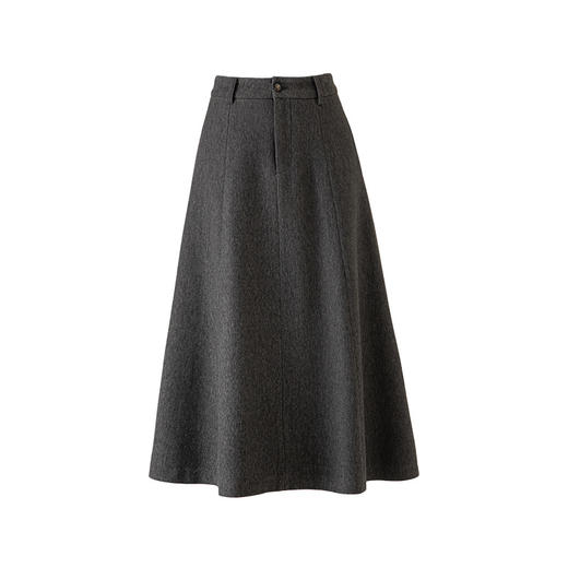 百媚生 醋酸羊毛时尚法式高腰显瘦灰色长款A字伞裙半身裙64683 商品图4