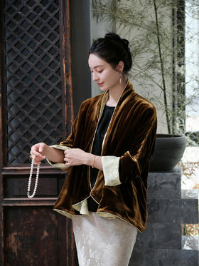 FAB金棕色丝绒开衫外套