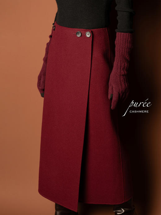 Puree｜#0717 双面羊毛羊绒手工半身裙 [ 勃艮第红 ] 商品图4
