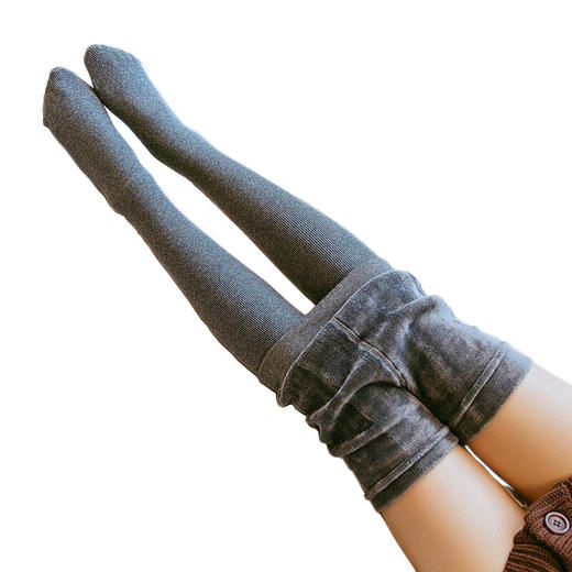 秋冬季螺纹棉竖条纹加绒加厚打底裤外穿踩脚保暖裤女士连脚一体裤 商品图4