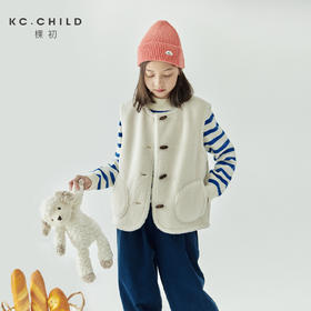 棵初2024年冬季新款女童软糯颗粒绒保暖马甲复古牛角扣背心可外穿