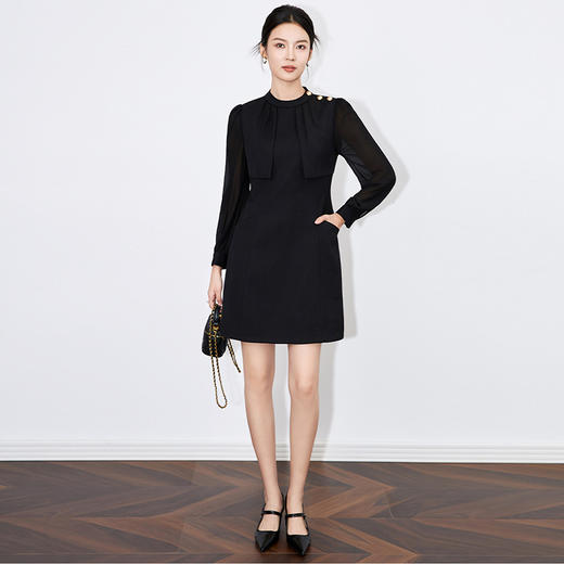 【高货wl】全新升级【铂金会员349/天猫469/差价120】(33725) 洛诗琳质名媛风连衣裙法式轻奢立领设计感修身显瘦裙子 商品图1