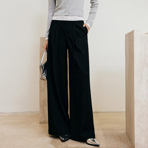 玳莎通勤OL阔腿裤女秋冬新款职业系带设计宽松显瘦西装裤  ED36303 商品图0