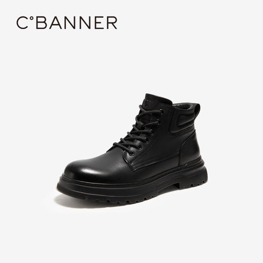 千百度男鞋户外工装靴防滑厚底增高马丁靴冬季保暖短靴子A24599677 商品图1