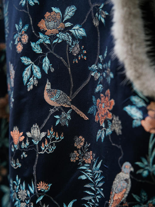 盛唐牡丹 |石青色喜鹊纹宋锦水貂夹棉马甲(尺码偏小) 商品图6