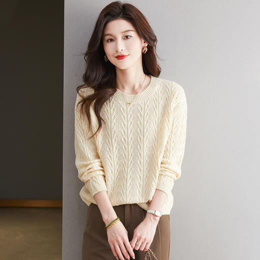 CC-27-24169纯色百搭套头毛衣女秋冬新款打底衫宽松显瘦上衣圆领气质针织衫 商品图3