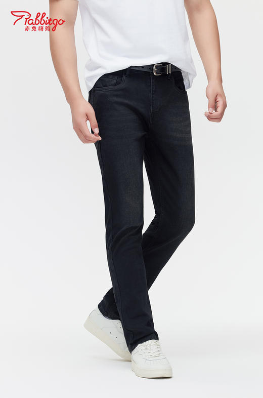 赤兔嗨购男装宽松直筒弹力不束缚牛仔裤2024年秋冬新款水洗黑色蓝色长裤宽腿 商品图3