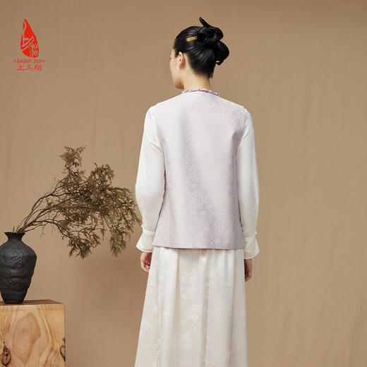SAINTJOY/上久楷 女式宋锦马甲 中式上衣 中国风 复古 绿地团花纹氈罽 CY1044207027 商品图2