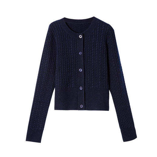 西嘉|全澳毛 MIU系开衫毛衣女绞花圆领短款针织上衣2024年秋冬季 商品图4