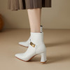 雀说 头层羊皮洋气时装靴方扣马蹄跟高跟短靴5838360 商品缩略图3
