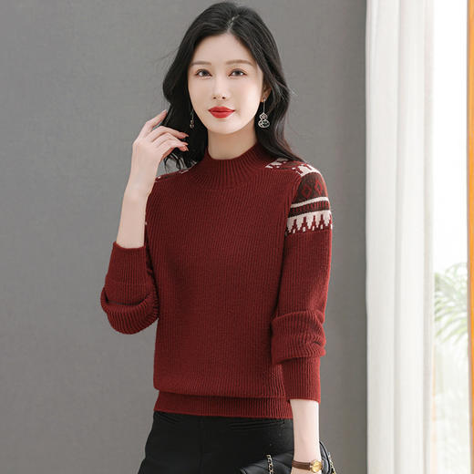 CC-103-6731羊毛半高领毛衣女秋冬内搭宽松新款拼色上衣套头长袖打底衫 商品图2