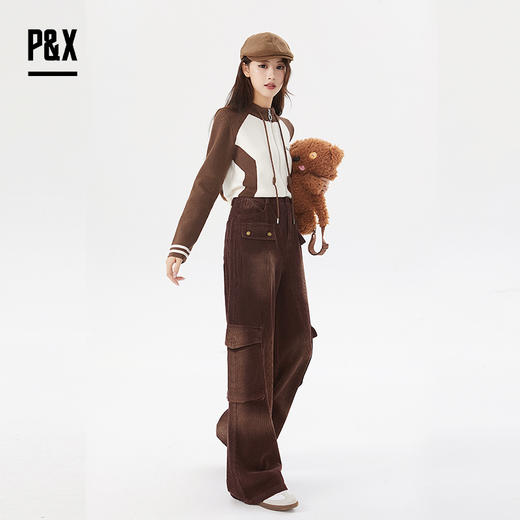 P&X设计师女装冬季美式阔腿工装宽松休闲长裤 824409202 咖色 商品图2