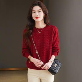 CC-27-24169纯色百搭套头毛衣女秋冬新款打底衫宽松显瘦上衣圆领气质针织衫