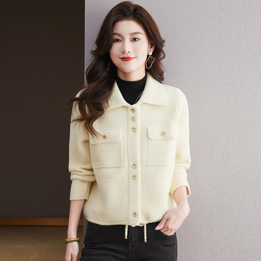 CC-10-5931小香风翻领高腰外套女短款秋装2024新款时尚外搭宽松针织开衫春秋 商品图1