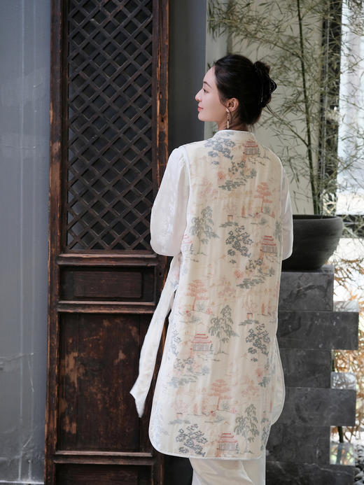 盛唐牡丹| 白色丝绒如意湖亭长马甲 商品图6