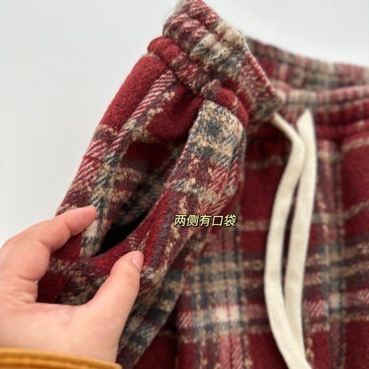 秋冬【复古毛呢格子裤】氛围感高腰垂感直筒毛呢阔腿裤 休闲加绒裤子圣诞风 商品图9