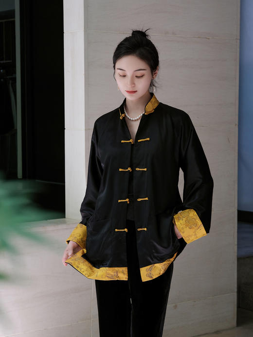 盛唐牡丹| 丝绒拼真丝宋锦对襟外套 商品图0