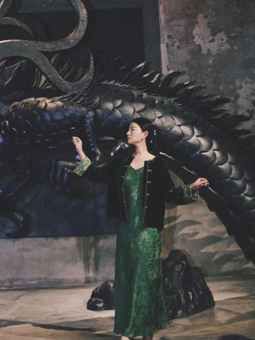 荷言HEYEN 卷帘翠 真丝丝绒对襟外套织金蜀锦拼袖高级系列 商品图10