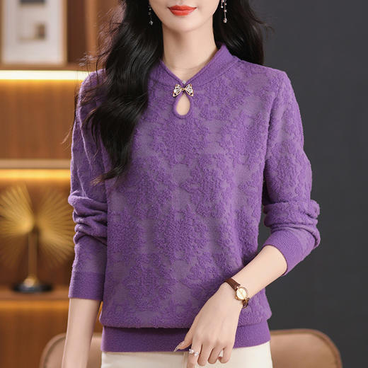 CC-5-9125大码宽松中式减龄洋气秋冬季新款女士提花毛衣针织打底衫 商品图1