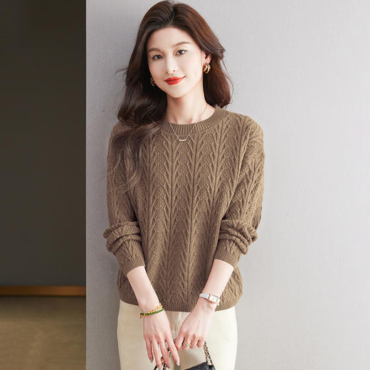 CC-27-24169纯色百搭套头毛衣女秋冬新款打底衫宽松显瘦上衣圆领气质针织衫 商品图1