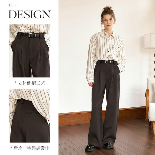 OLrain欧芮儿咖色休闲裤女冬季2024年新款百搭显瘦高级感阔腿裤 商品图1