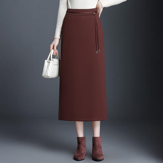 MYX-JY-9985-L简约长款通勤时尚直筒裙2024年冬款高腰开叉一步裙显瘦洋气半身裙 商品图1
