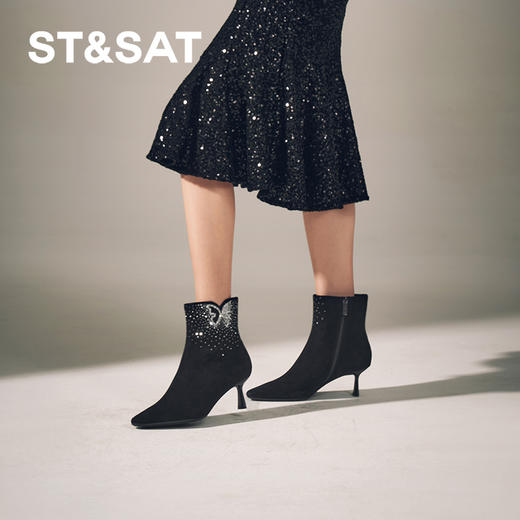 星期六精致闪钻蝴蝶尖头细跟时装短靴SSC4116420 商品图3