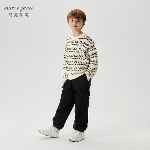 【绵羊毛】马克珍妮男童条纹印花毛衣儿童针织衫秋冬新款241696 商品图1