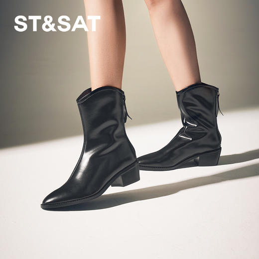 星期六法式气质尖头粗跟时装靴SSC4116643 商品图4