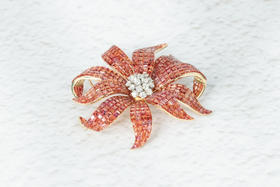 「向日葵」橙色蓝宝石钻石隐形镶嵌胸针吊坠两用