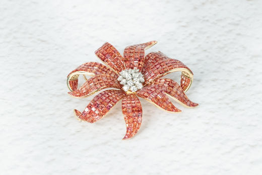 「向日葵」橙色蓝宝石钻石隐形镶嵌胸针吊坠两用 商品图0