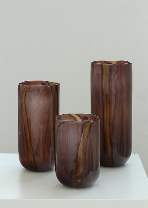 现代简约大口直筒竖条纹深咖吹制花瓶水培干花蝴蝶兰插花桌面装饰 商品图4