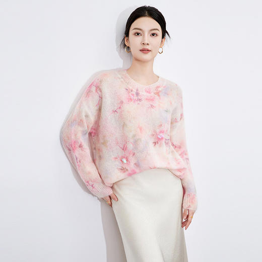 【高货wl】全新升级【铂金会员275/天猫369/差价94】(40243) 洛诗琳渐变晕染印花马海毛毛衣亮片套头羊毛针织衫上衣 商品图0