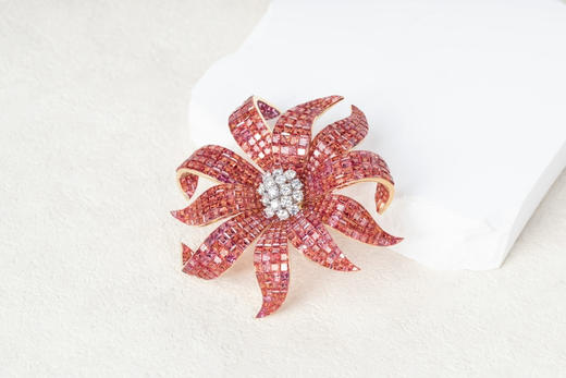 「向日葵」橙色蓝宝石钻石隐形镶嵌胸针吊坠两用 商品图1