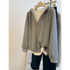 【微胖大码假两件灰色卫衣】秋季新款 慵懒风宽松休闲连帽上衣外套  商品缩略图5