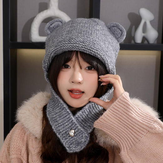 【时尚潮搭保暖帽！秋冬氛围感拿捏住~】秋冬新款小熊耳朵帽子女百搭可爱时尚潮针织帽冬季防寒保暖毛线帽，遮脸显小，超有氛围感。ry 商品图4