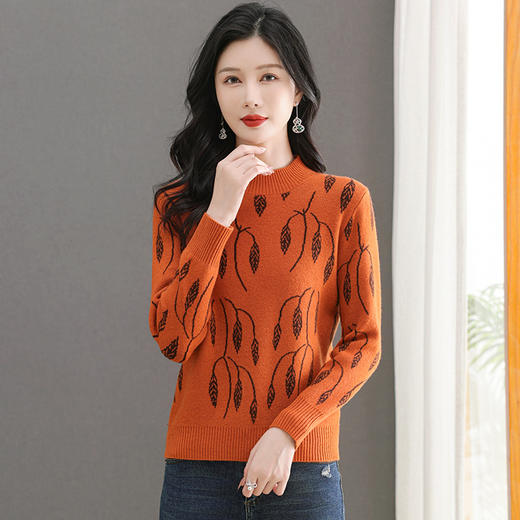 CC-103-6383秋冬新款半高领针织衫女时尚气质提花拼色短款宽松打底衫毛衣 商品图1