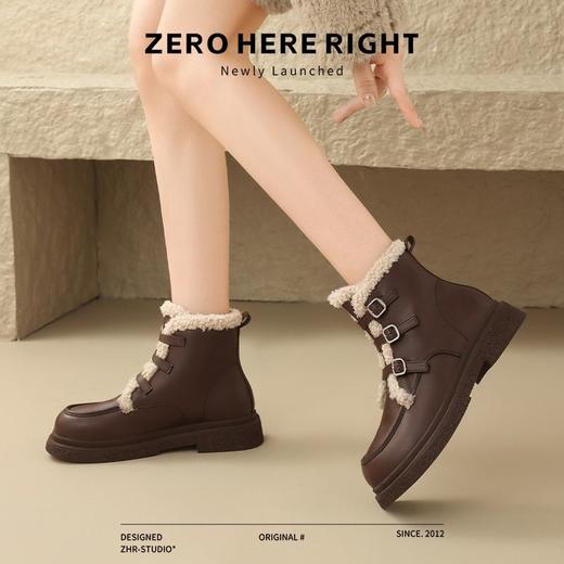 ZHR英伦风马丁靴女靴2024秋冬新款百搭加绒短靴平底保暖毛毛棉鞋 商品图6