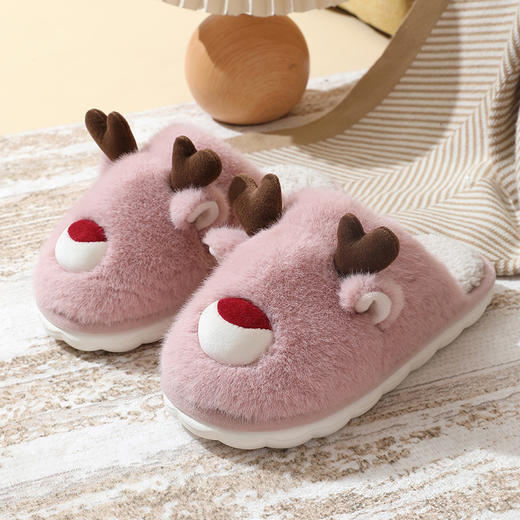 【轻便舒适棉拖鞋】拖鞋棉拖鞋女 圣诞麋鹿秋冬毛毛拖鞋 室内家居防滑可外穿保暖棉拖。ry 商品图4
