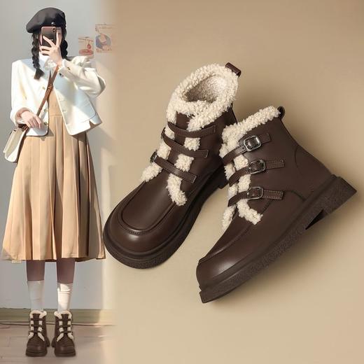 ZHR英伦风马丁靴女靴2024秋冬新款百搭加绒短靴平底保暖毛毛棉鞋 商品图1