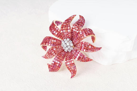 「向日葵」橙色蓝宝石钻石隐形镶嵌胸针吊坠两用 商品图3