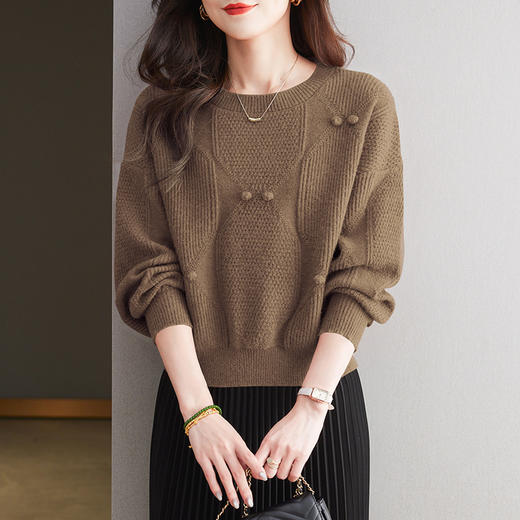 CC-27-24162短款洋气套头设计感毛衣2024冬季毛衣圆领上衣秋季新款红色针织衫 商品图3