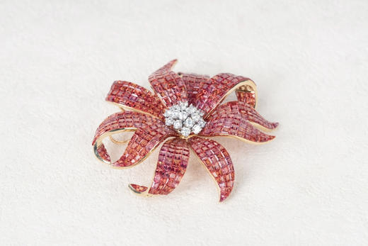 「向日葵」橙色蓝宝石钻石隐形镶嵌胸针吊坠两用 商品图2