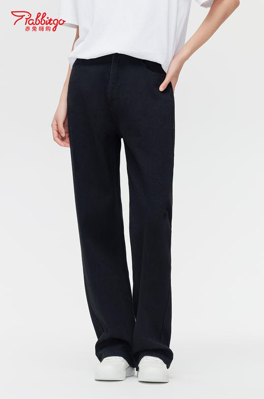 赤兔嗨购美式复古水洗高腰宽松直筒裤女2024新款显瘦垂感阔腿裤女 商品图2