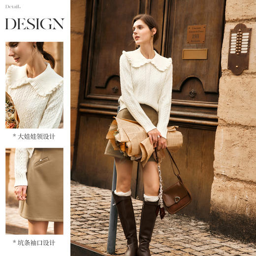 OLrain欧芮儿法式娃娃领毛衣女冬季2024新款复古荷叶领毛织套头衫 商品图2