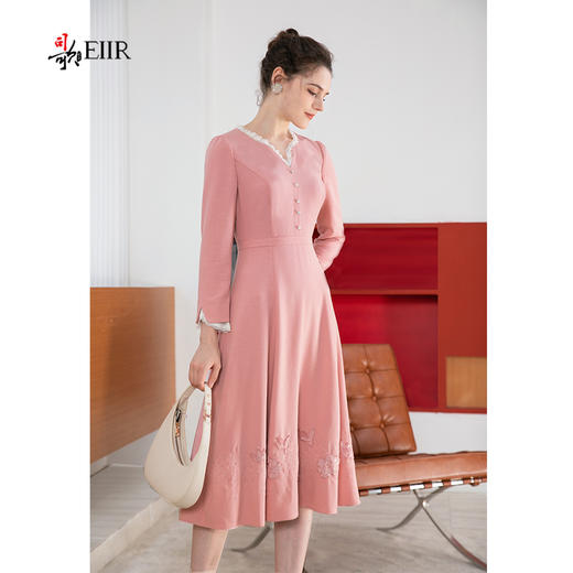 司歌长袖冬连衣裙刺绣优雅收腰A901218X 商品图1