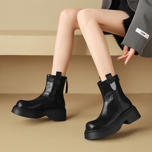 ZHR厚底短靴女2024秋冬新款英伦风加绒瘦瘦靴轻便马丁靴切尔西靴 商品图3