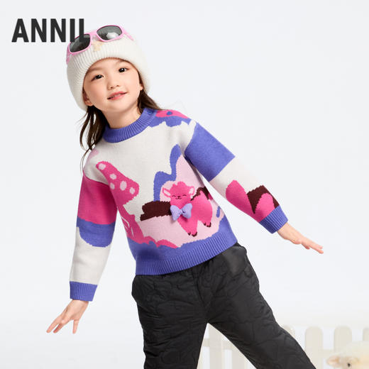 女童保暖中领毛衣满版提花冬季新款安奈儿童装实体店同款XG444592 商品图2