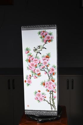 粉彩水点桃花水点紫藤四方镶器