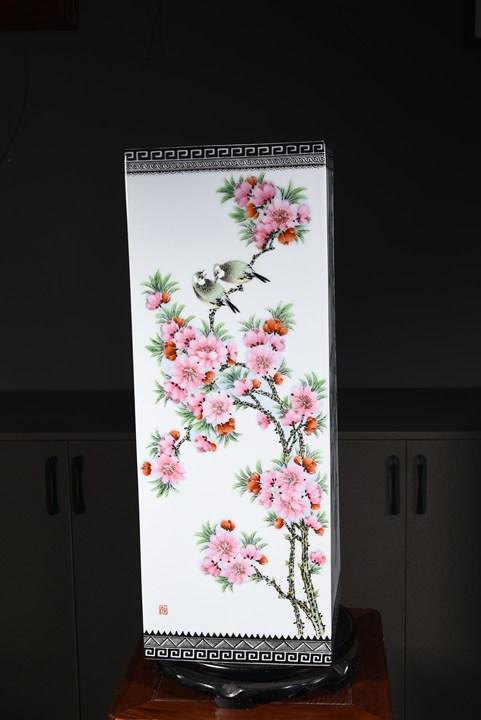 粉彩水点桃花水点紫藤四方镶器 商品图0